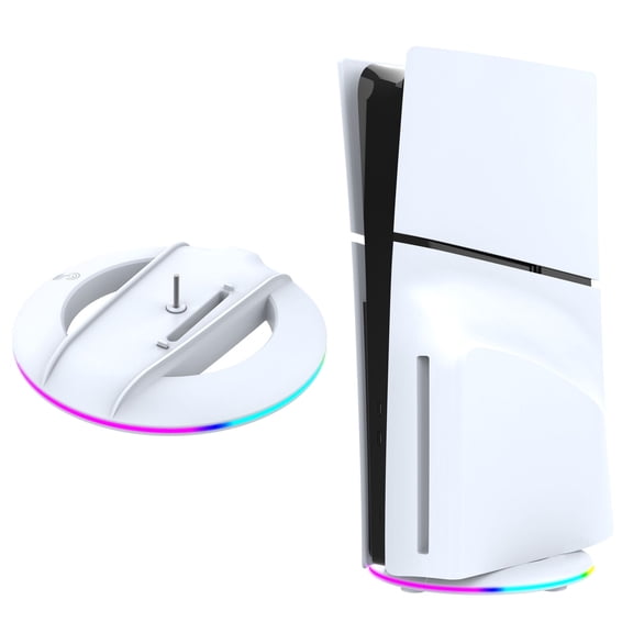 Console Vertical Stand for PS5 Slim & PS5 Pro with RGB light bar Compatible with PS5 Slim/Pro Digital and Disc Version Base Accessories-White