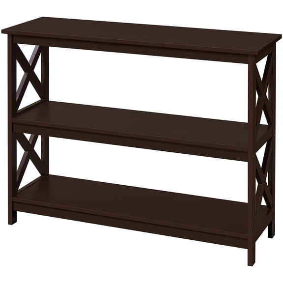 Console table with storage shelves, narrow long entryway table for small spaces, living room hallway accent furniture with 3-tier storage, sturdy X-shape reinforcement design, easy assembly, brown