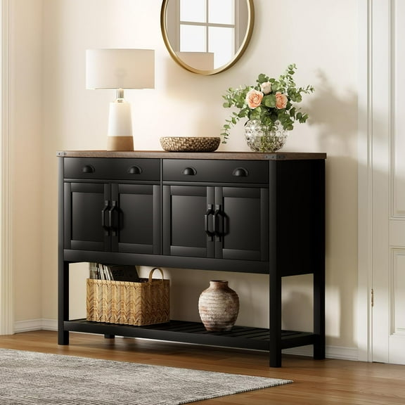 Console table with storage, rustic entryway table with drawers and doors, narrow long sofa table for living room, hallway, behind couch