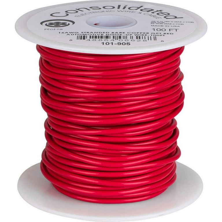 Consolidated 16 AWG Stranded Copper GPT Red Automotive Hook-Up Primary Wire 100 ft