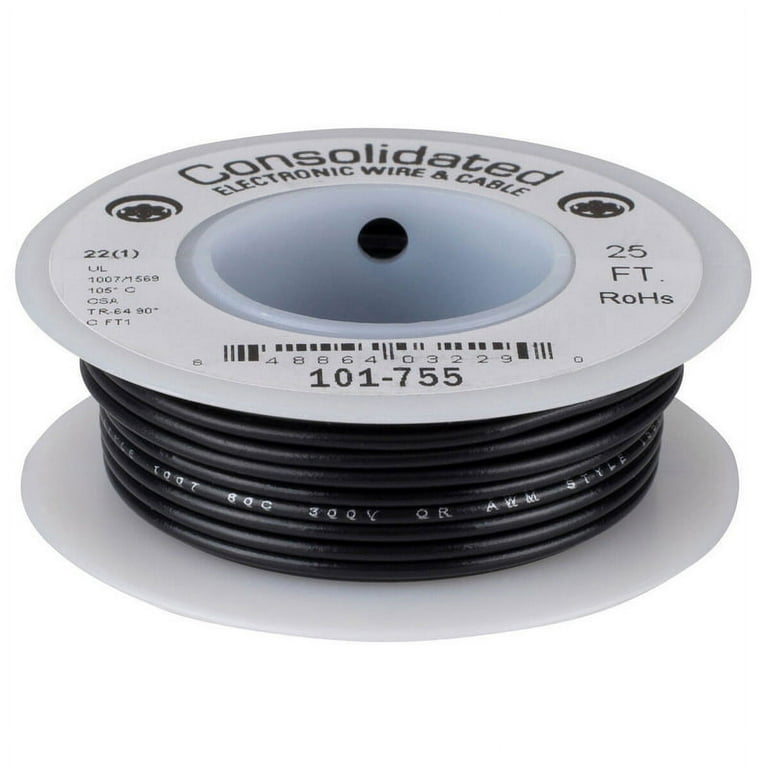 Consolidated 22 AWG Black Solid Hook-Up Wire 25 ft. 