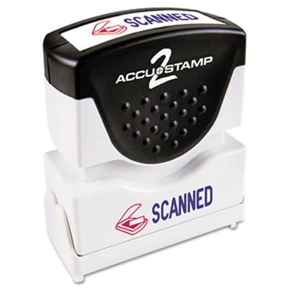 Consolidated Stamp Accustamp2 Shutter Stamp with Anti Bacteria- Red-Blue- SCANNED- 1.63 x .5
