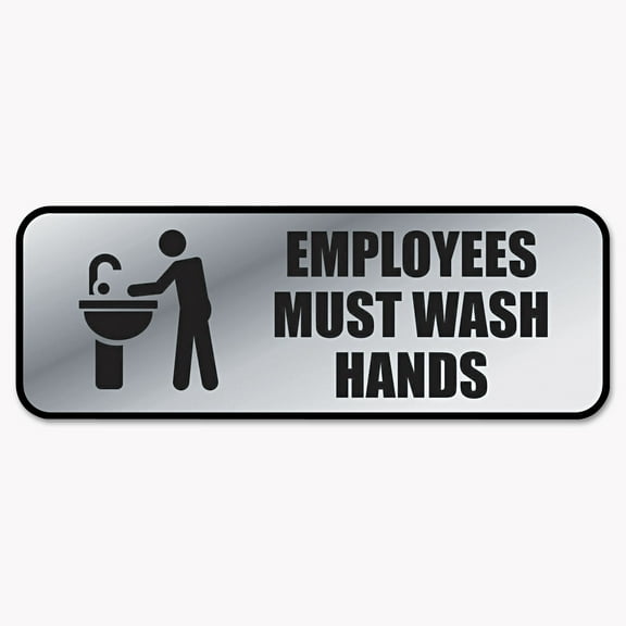 Consolidated Stamp Brushed Metal Office Sign, Employees Must Wash Hands, 9 X 3, Silver
