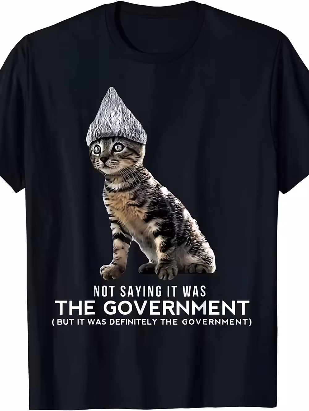 Conspiracy Cat Tin Foil Hat Government Spy Humor Top T-Shirt R934, for Men & Women, up to Size 5XL