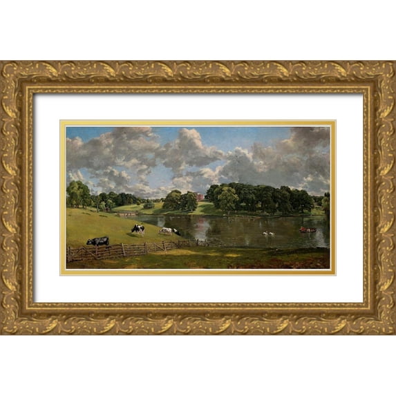 Constable, John 14x9 Gold Ornate Wood Framed with Double Matting Museum Art Print Titled - Wivenhoe Park, Essex, 1816