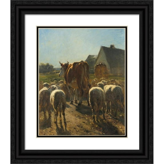 Constant Troyon 15x18 Black Ornate Wood Framed Double Matted Museum Art Print Titled - Return of the Herd