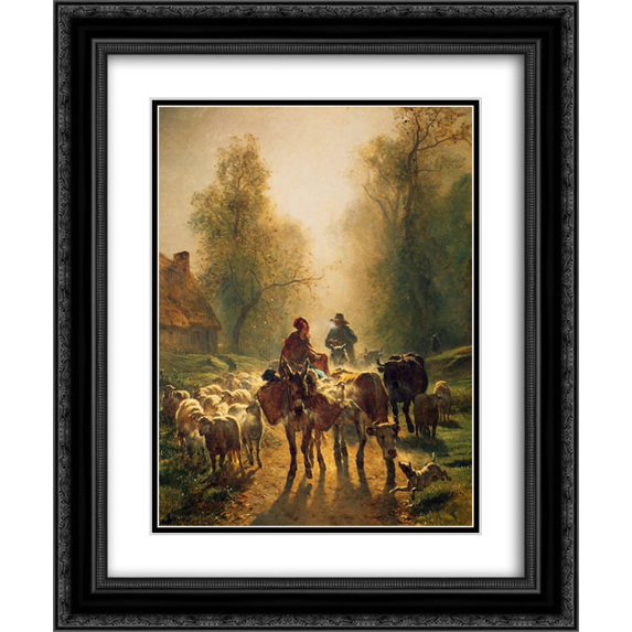 Constant Troyon 2x Matted 20x24 Black Ornate Framed Art Print 'On the Way to the Market'