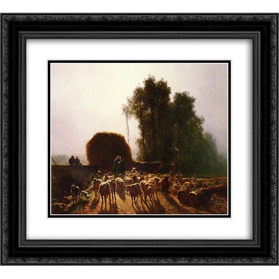 Constant Troyon 2x Matted 24x20 Black Ornate Framed Art Print 'La Vallee'