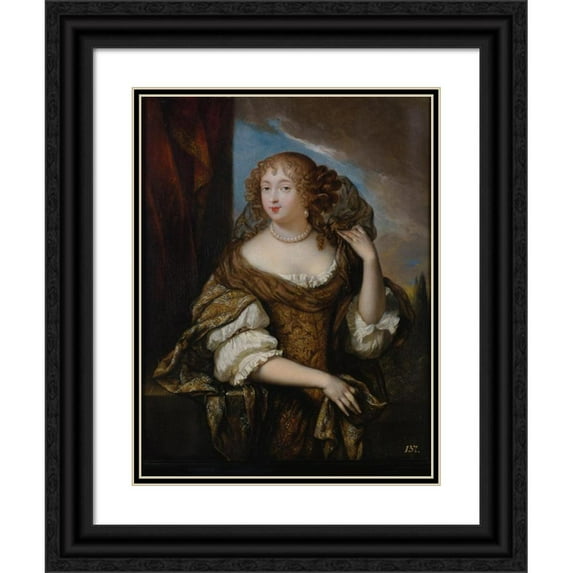 Constantijn Netscher 15x18 Black Ornate Wood Framed Double Matted Museum Art Print Titled - Portrait of a Lady