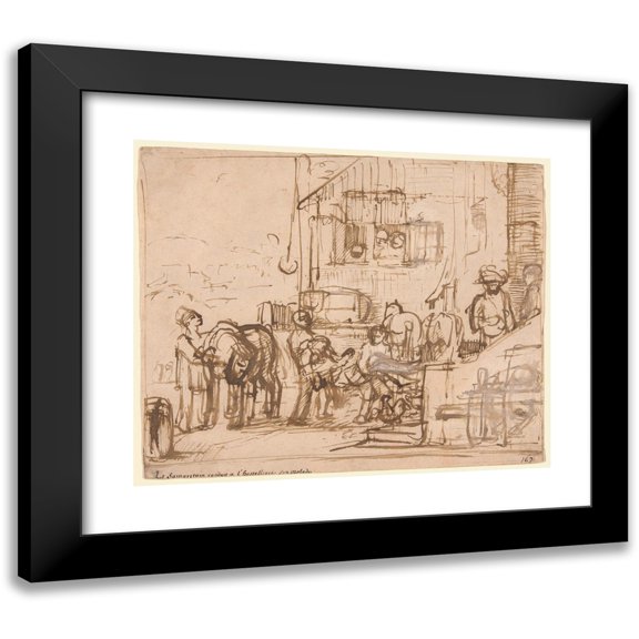 Constantijn van Renesse 14x12 Black Modern Framed Museum Art Print Titled - The Good Samaritan Arriving at the Inn (C. 1660)
