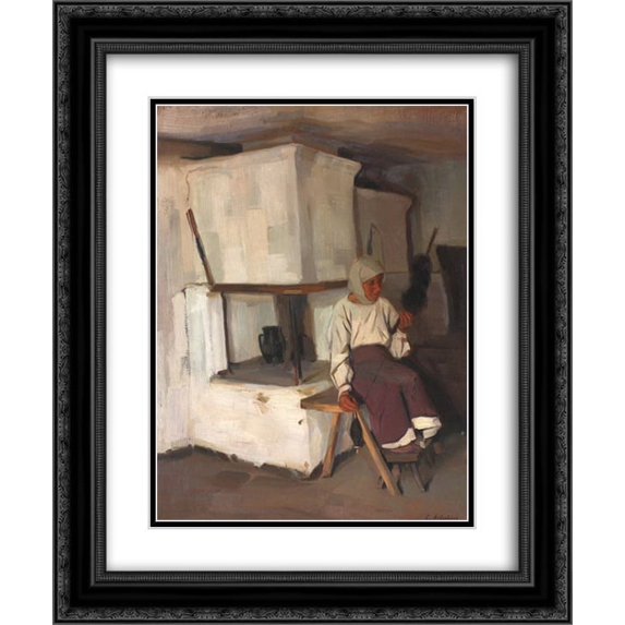 Constantin Artachino 2x Matted 20x24 Black Ornate Framed Art Print 'Peasant Bakestone'