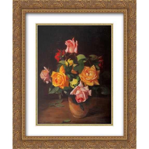 Constantin Artachino 2x Matted 20x24 Gold Ornate Framed Art Print 'Roses'