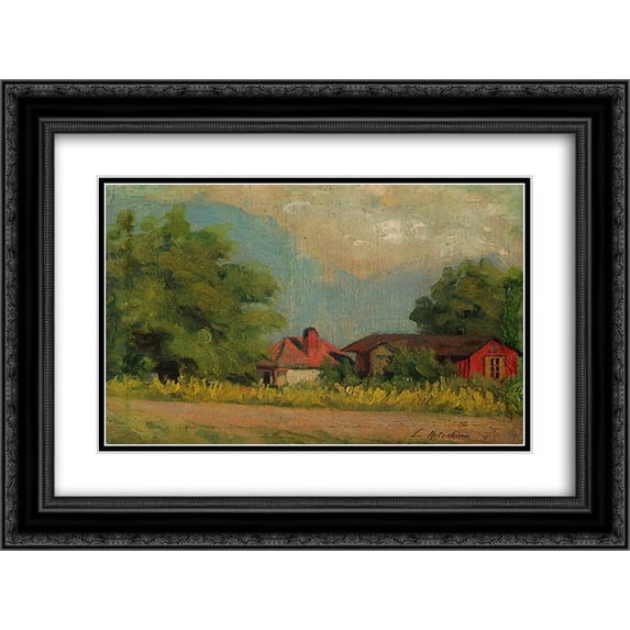 Constantin Artachino 2x Matted 24x18 Black Ornate Framed Art Print 'House at the Countryside'