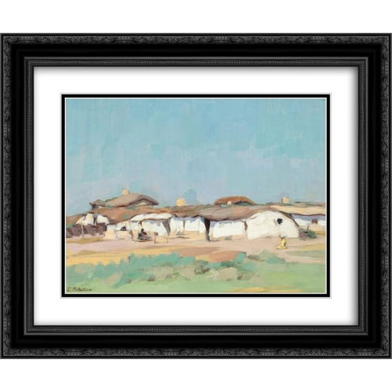 Constantin Artachino 2x Matted 24x20 Black Ornate Framed Art Print 'Dobrujan Landscape'