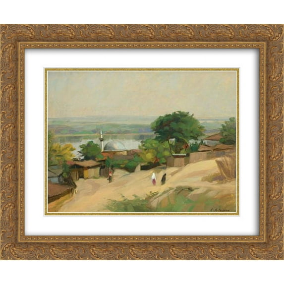 Constantin Artachino 2x Matted 24x20 Gold Ornate Framed Art Print 'The Mosque in Ada Kaleh'