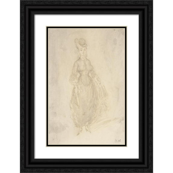 Constantin Guys 11x14 Black Ornate Wood Framed Double Matted Museum Art Print Titled: Standing Woman (1805 - 1892)