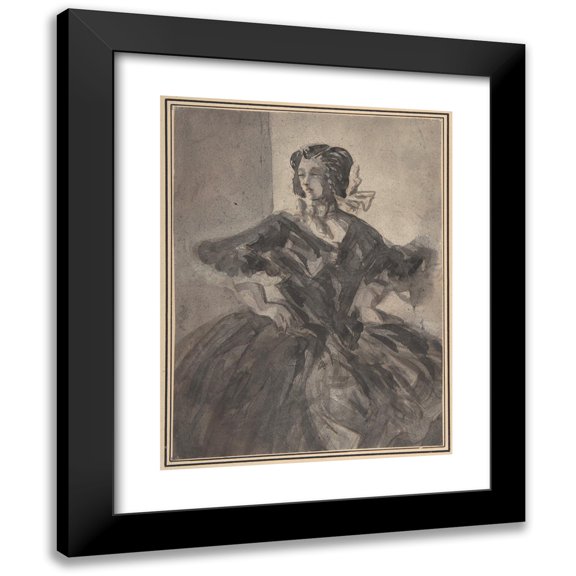 Constantin Guys 12x14 Black Modern Framed Museum Art Print Titled - Woman with Arms Akimbo (19th Century)