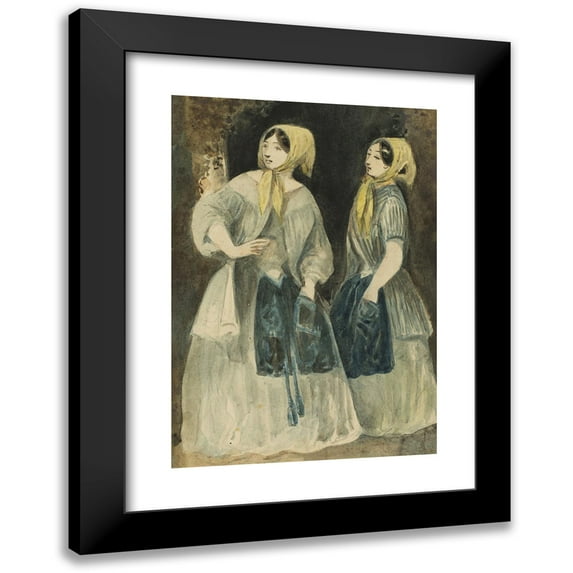 Constantin Guys 14x18 Black Modern Framed Museum Art Print Titled - Two Women in Yellow Kerchiefs
