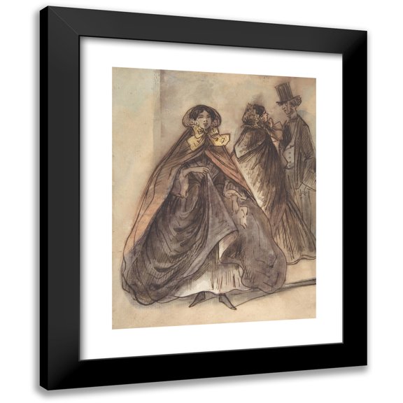 Constantin Guys 15x18 Black Modern Framed Museum Art Print Titled - Two Women and a Man with a Top Hat and a Monocle (19th Century)