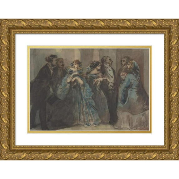 Constantin Guys 24x18 Gold Ornate Framed and Double Matted Museum Art Print Titled - Leaving the Theater (19th Century)