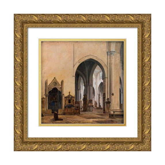 Constantin Hansen 12x13 Gold Ornate Wood Frame and Double Matted Museum Art Print Titled - The Interior of S. Maria Sopra Minerva in Rome (1839)
