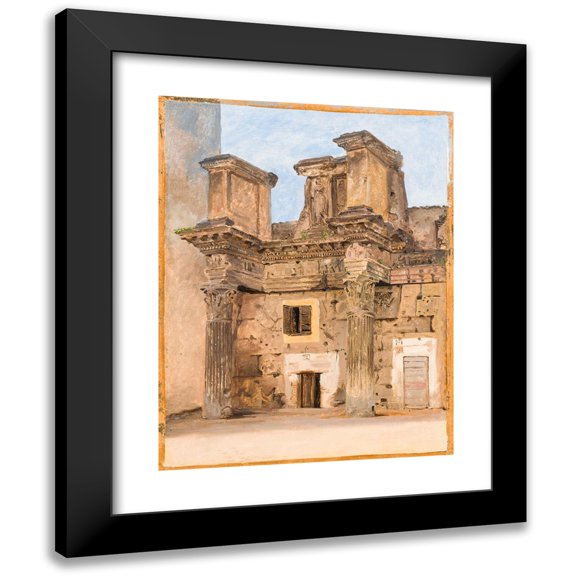 Constantin Hansen 12x14 Black Modern Framed Museum Art Print Titled - The Temple of Minerva on the the Forum of Nerva in Rome (circa 1840)