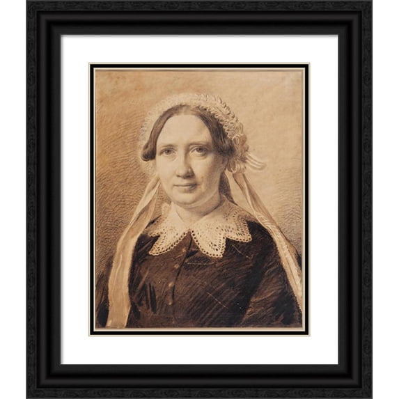 Constantin Hansen 12x14 Black Ornate Wood Framed Double Matted Museum Art Print Titled: Portrait of Frederikke Vilhelmine Hage, Born Faber (1851)