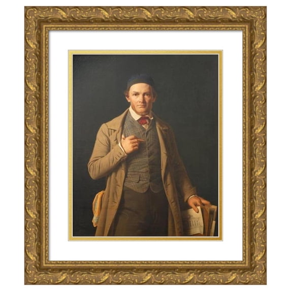 Constantin Hansen 12x14 Gold Ornate Wood Frame and Double Matted Museum Art Print Titled - Portrait of Gottlieb Bindesboll (1849)