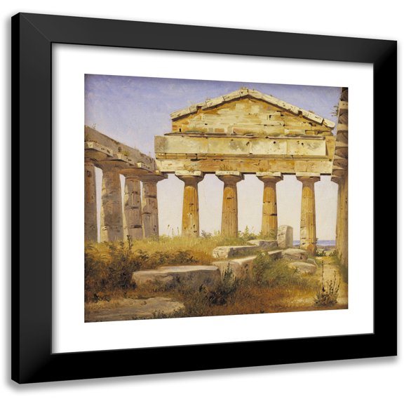 Constantin Hansen 13x12 Black Modern Framed Museum Art Print Titled - The Temple of Athena in Paestum (1838)