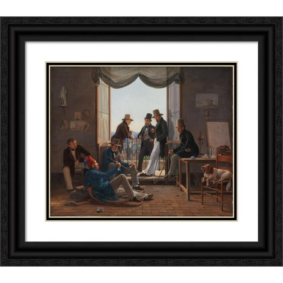 Constantin Hansen 24x20 Black Ornate Framed Double Matted Museum Art Print Titled: A Group of Danish Artists in Rome (1837)