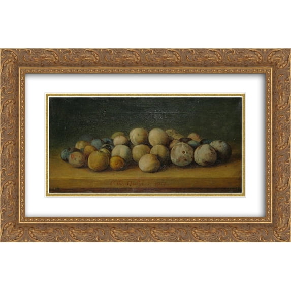 Constantin Stahi 2x Matted 24x16 Gold Ornate Framed Art Print 'Plums at the Edge of the Table'
