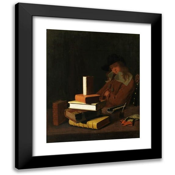 Constantin Verhout 12x14 Black Modern Framed Museum Art Print Titled - The Sleeping Student (1663)