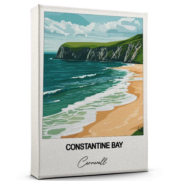 Constantine Bay Travel Wall Decor Scenic Travel Canvas Print of Cornwall Canvas Beautiful Gift for Home, Office, or Living Space