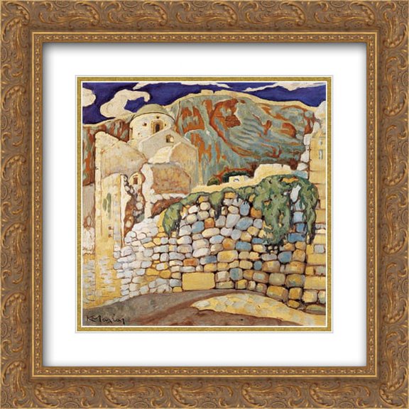 Constantine Maleas 2x Matted 20x20 Gold Ornate Framed Art Print 'Castle at Monemvasia'