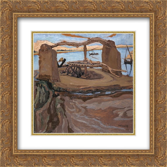 Constantine Maleas 2x Matted 20x20 Gold Ornate Framed Art Print 'The Old Well'
