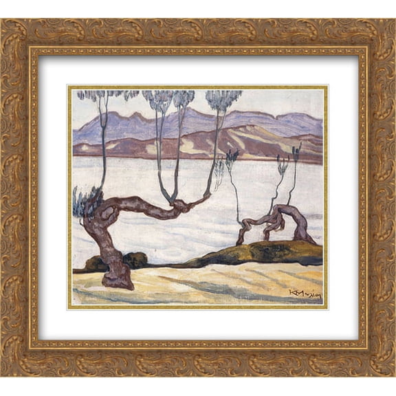 Constantine Maleas 2x Matted 24x20 Gold Ornate Framed Art Print 'Landscape of Aswan on the Nile'