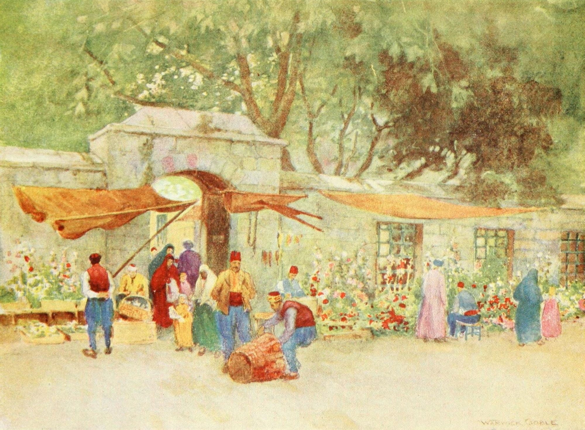 Constantinople 1906 A flower-market in Scutari Canvas Art - Warwick Goble (18 x 24)