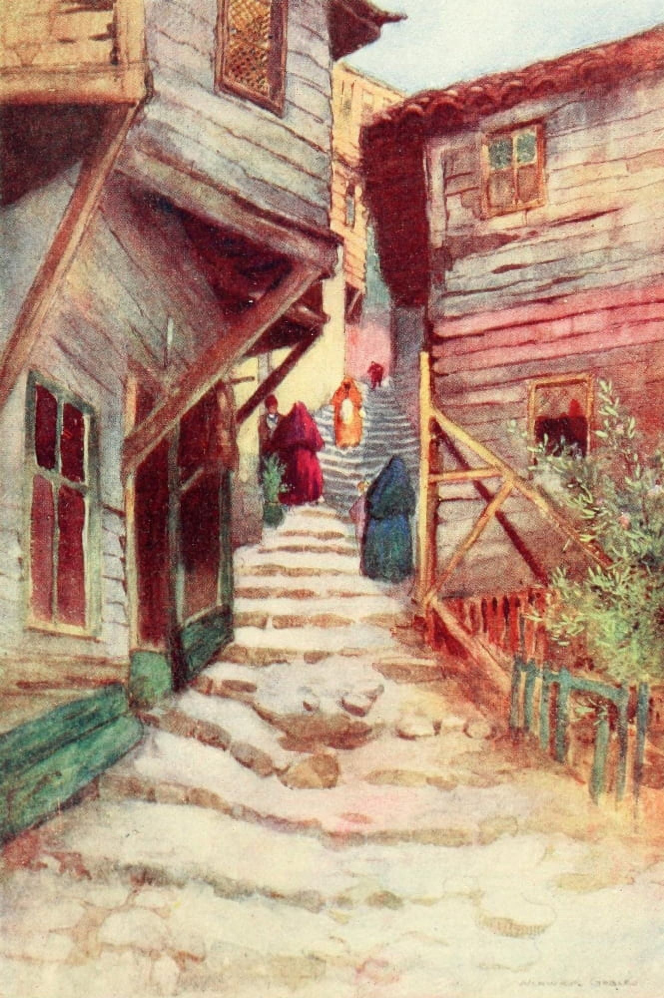 Constantinople 1906 A step street Canvas Art - Warwick Goble (24 x 36)