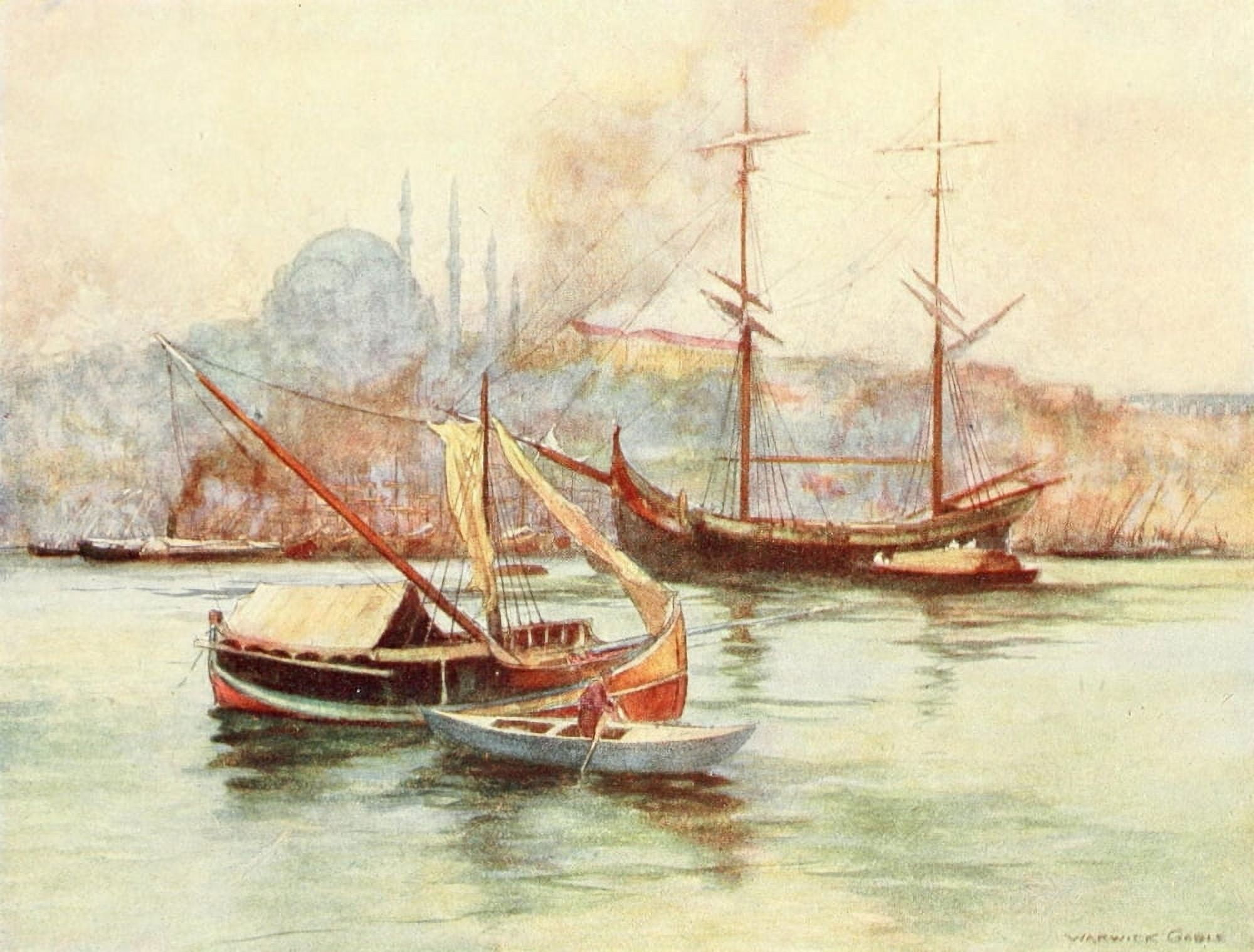 Constantinople 1906 Boats at Golden Horn Canvas Art - Warwick Goble (24 x 36)