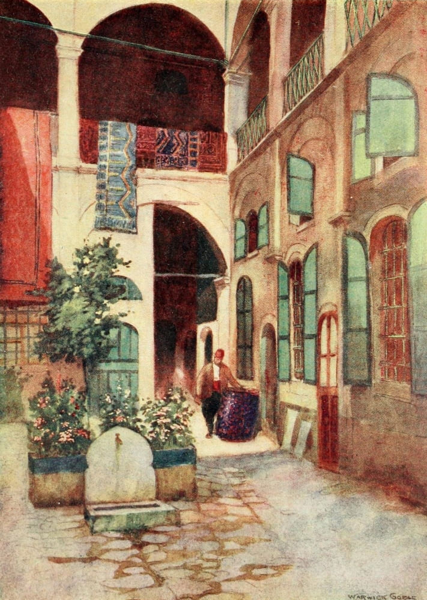 Constantinople 1906 Carpet warehouse Canvas Art - Warwick Goble (18 x 24)