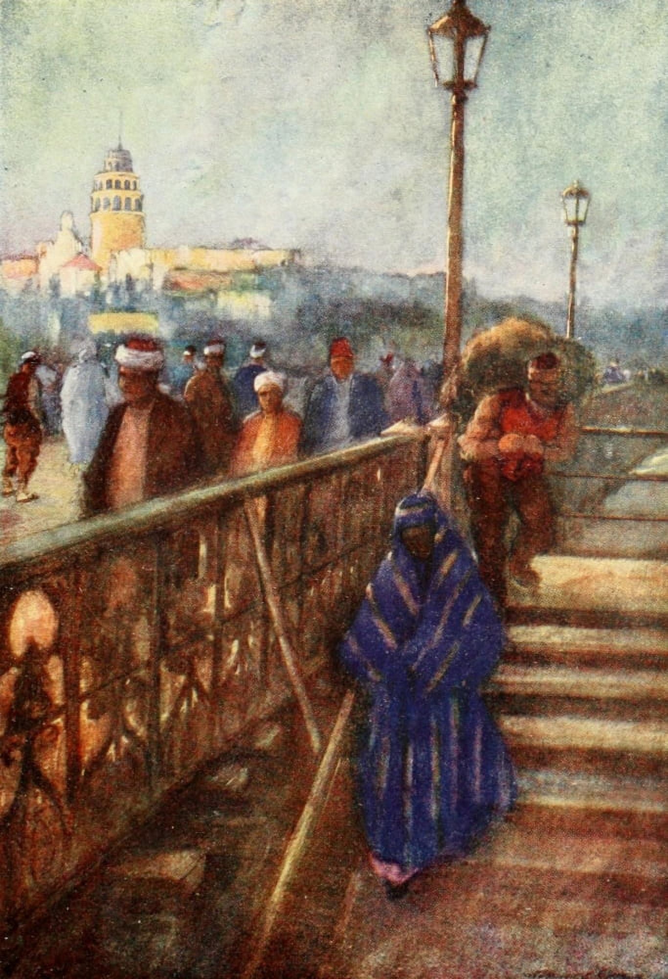 Constantinople 1906 Galata Tower Canvas Art - Warwick Goble (24 x 36)