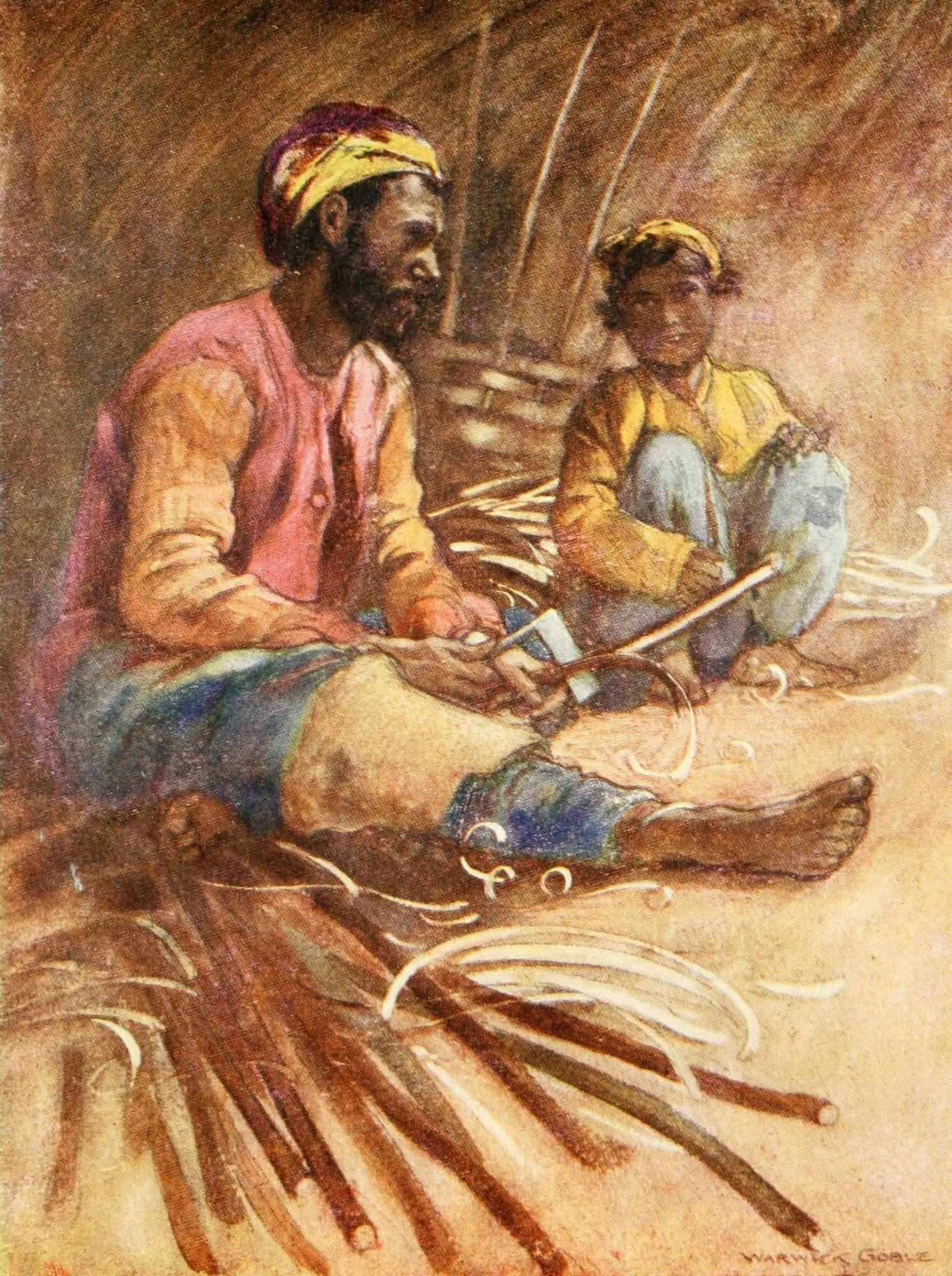 Constantinople 1906 Gypsy basket-maker Canvas Art - Warwick Goble (18 x 24)