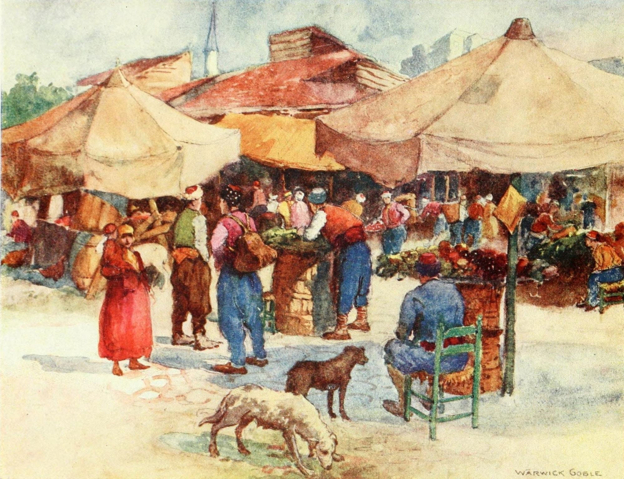 Constantinople 1906 Market at Scuteri Canvas Art - Warwick Goble (18 x 24)