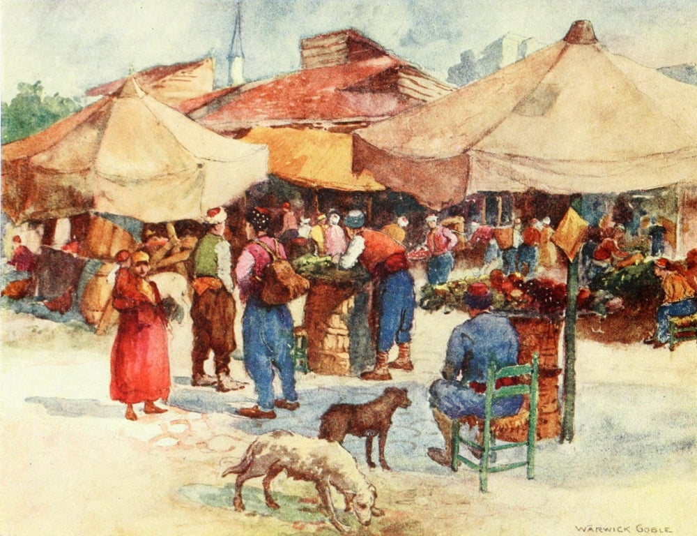 Constantinople 1906 Market at Scuteri Canvas Art - Warwick Goble (24 x 36)