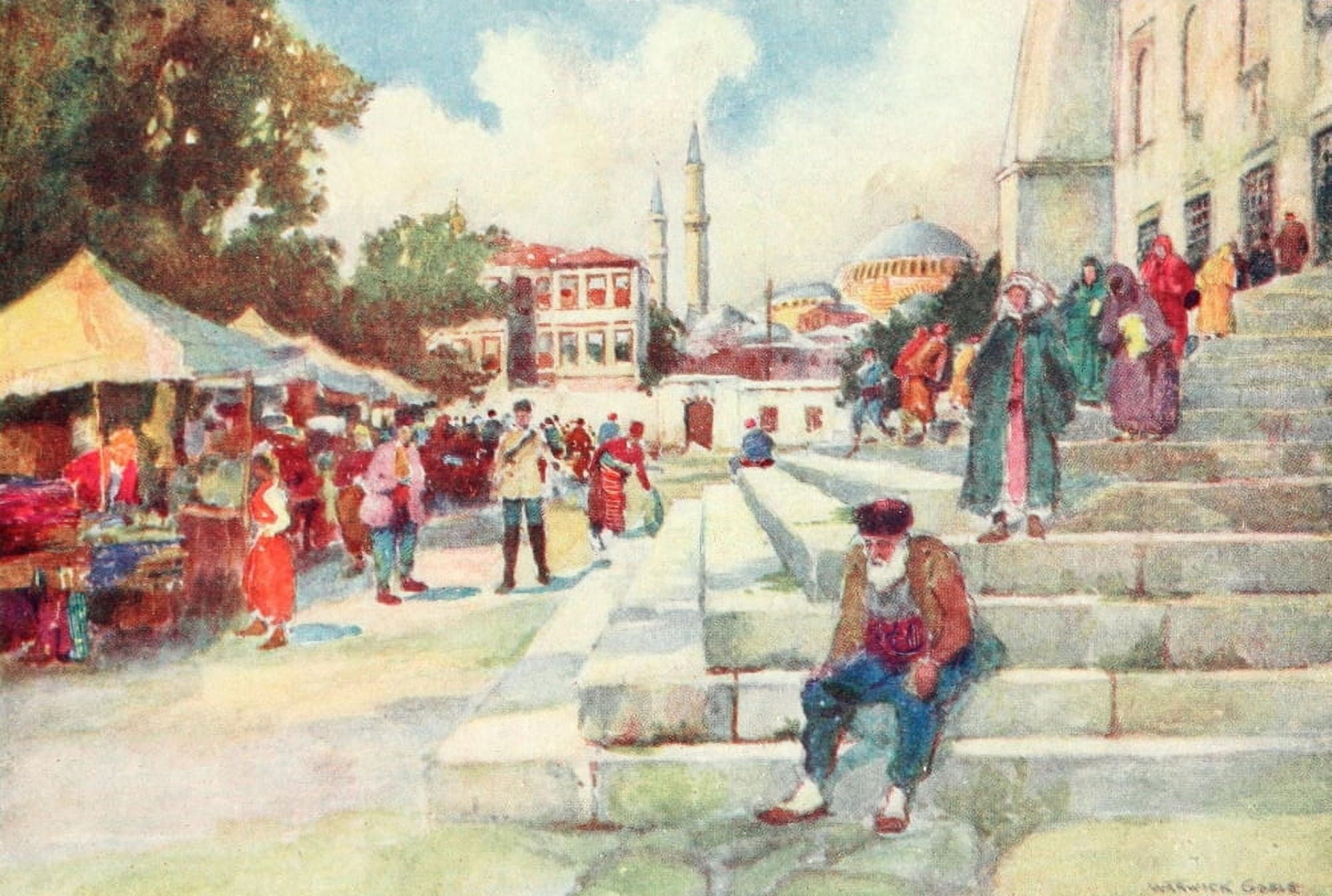 Constantinople 1906 Market in court of Mosque Canvas Art - Warwick Goble (18 x 24)