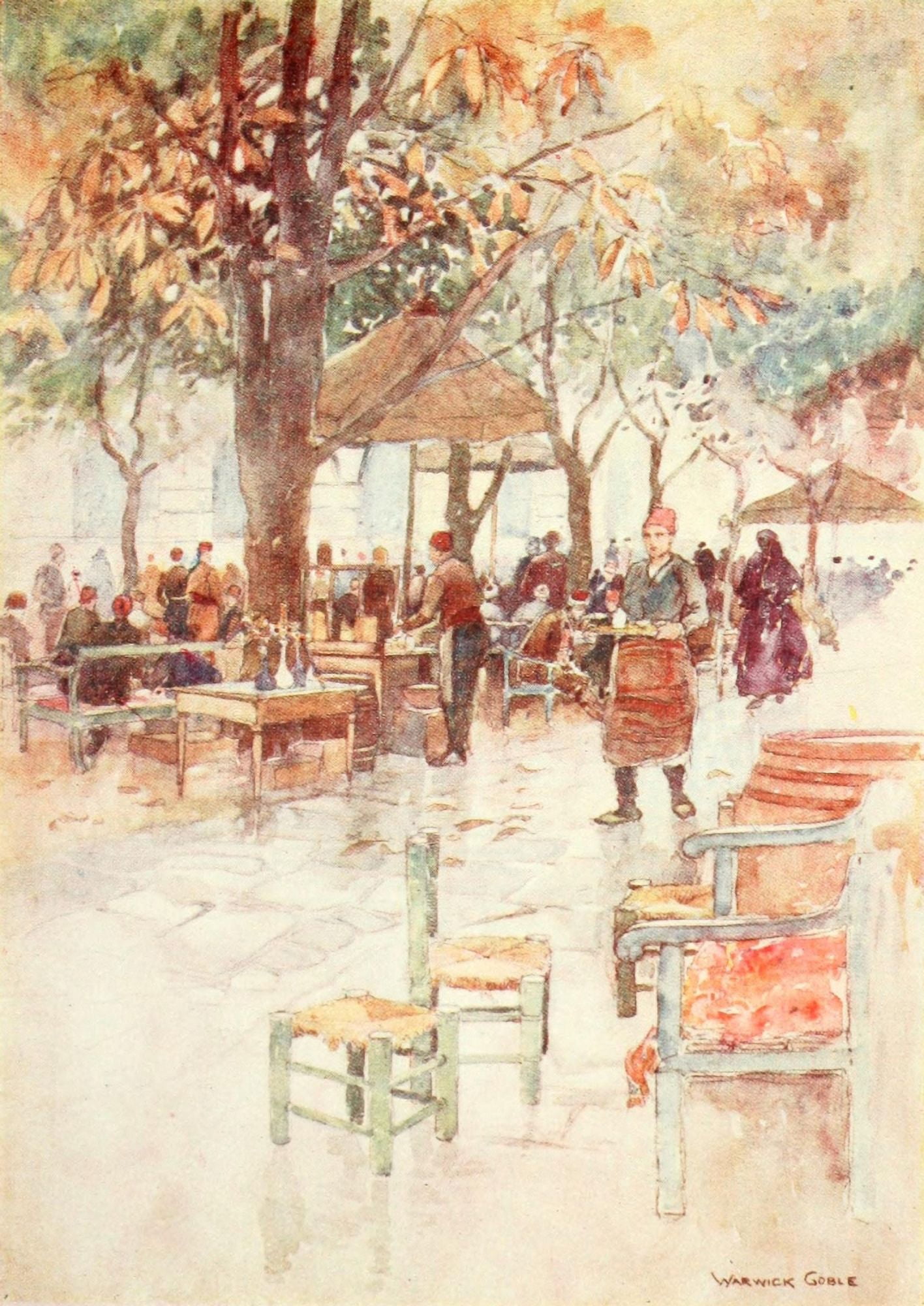 Constantinople 1906 Open-air cafe Stamboul Canvas Art - Warwick Goble (18 x 24)