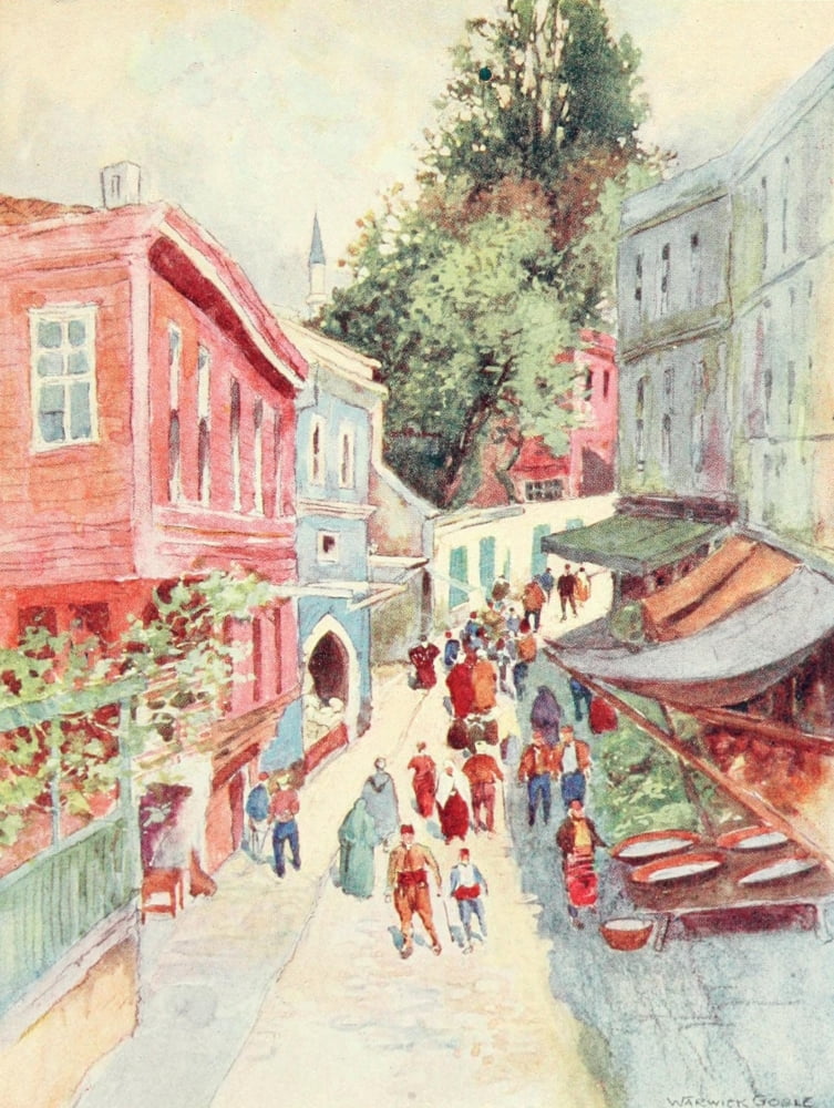 Constantinople 1906 Street scene in Top Khaneh Canvas Art - Warwick Goble (18 x 24)