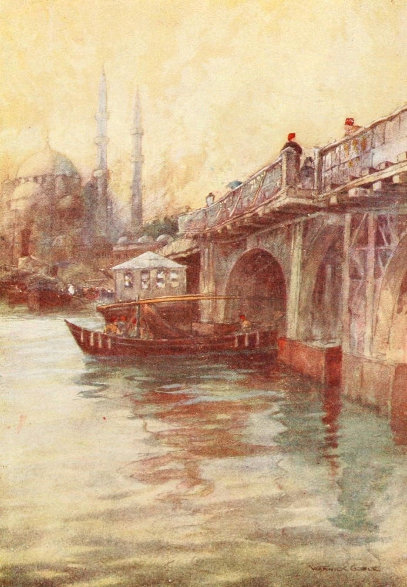 Constantinople 1906 The Galata bridge Canvas Art - Warwick Goble (24 x 36)