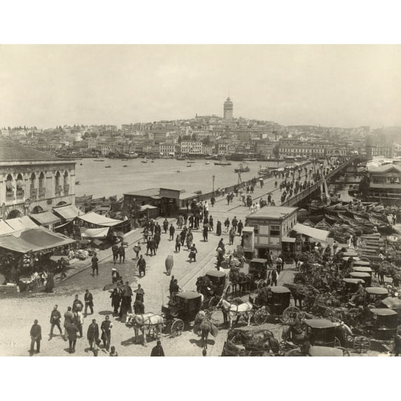 Constantinople Bridge. Naerial View Of The Galata Bridge In Constantinople Ottoman Empire. Photograph By The Abdullah