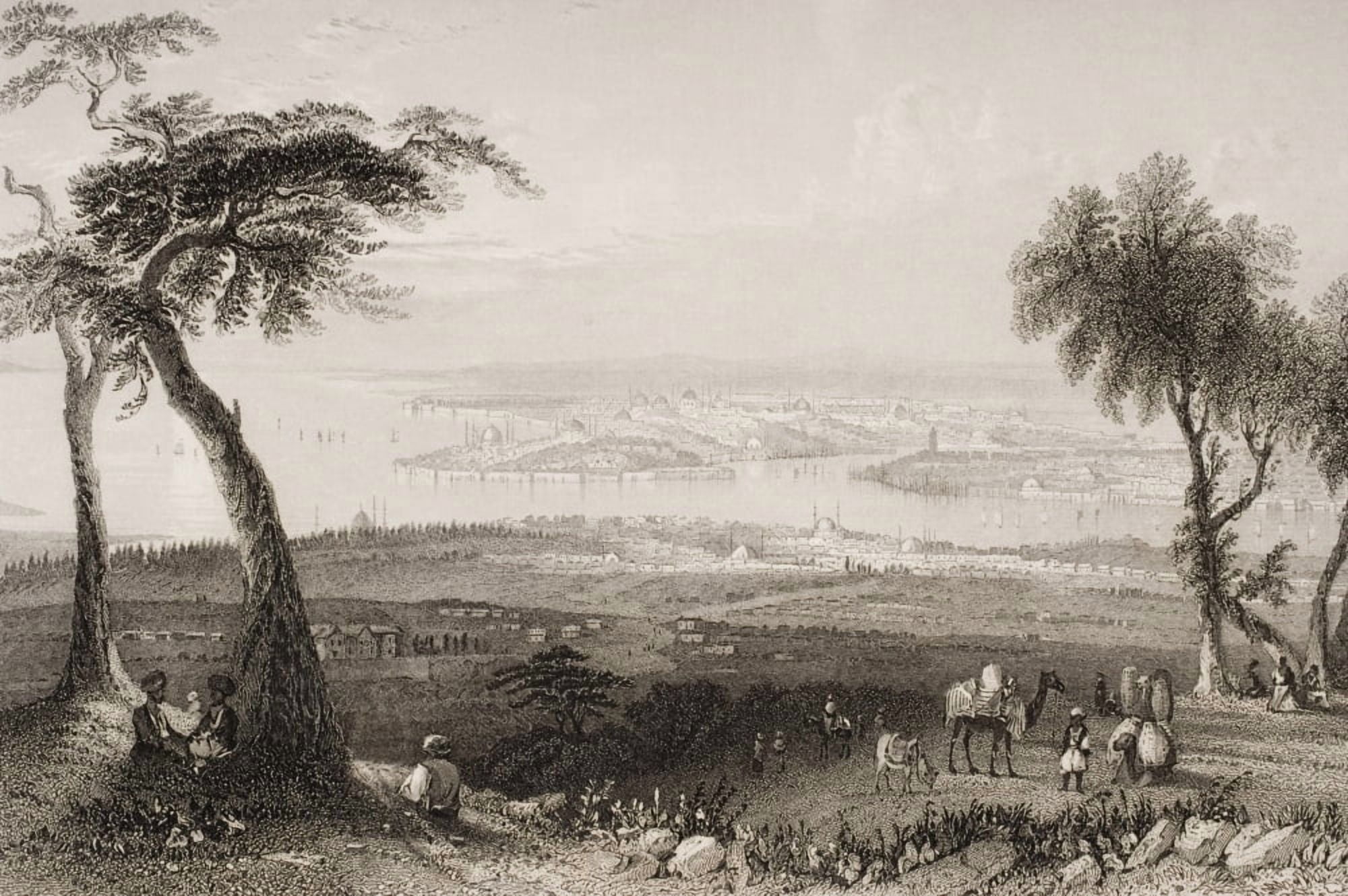 Constantinople From Above Scutari Chrysopolis On The Asian Side Engraved By R Brandard After WH Bartlett Canvas Art - Ken Welsh Design Pics (18 x 12)